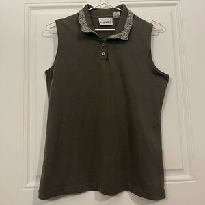 Fashion Bug Women’s Medium Sleeveless Olive Green Collared Polo